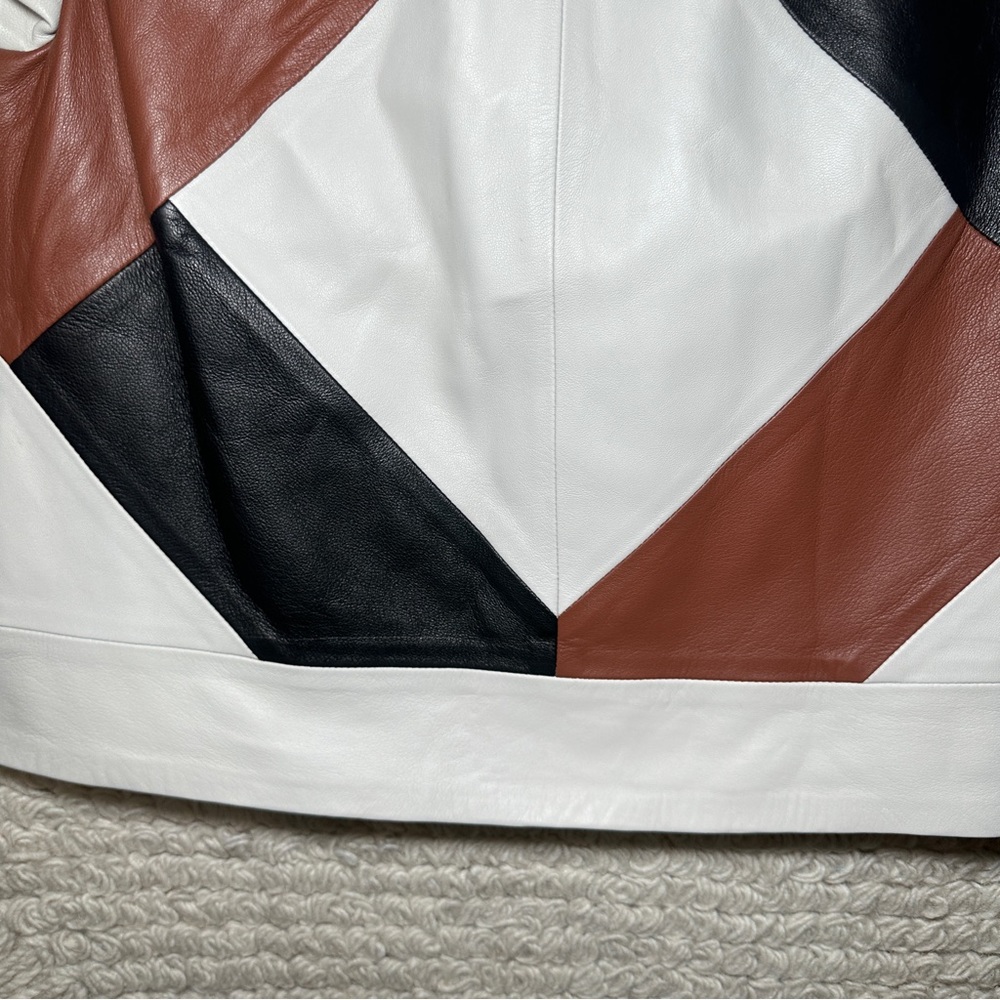 Fossil Neutral Leather Patchwork Short Sleeve Box… - image 3